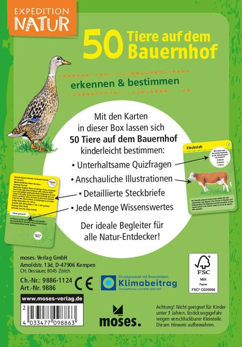 Moses 50 Karten / Pocket Quiz Moses Verlag 50 Tiere auf dem Bauernhof