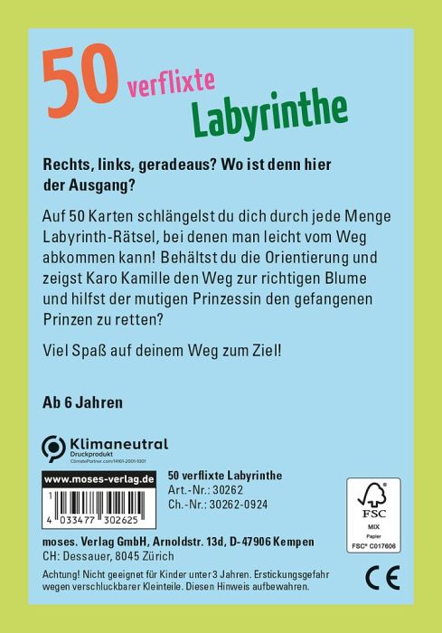 Moses 50 Karten / Pocket Quiz Moses Verlag 50 verflixte Labyrinthe
