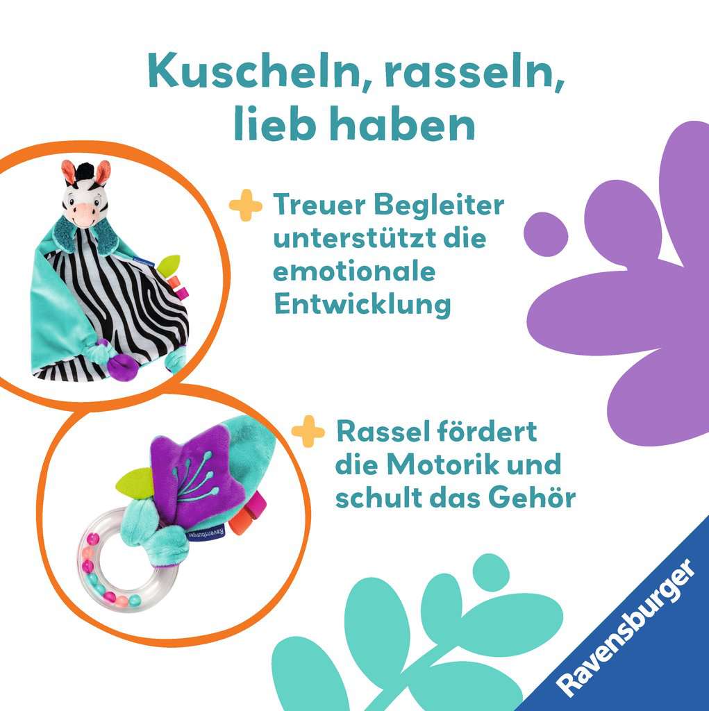 Babyspielwaren Ravensburger play+ ⎮ Fühlen, rasseln, spielen (Geschenk-Set: Zebra)