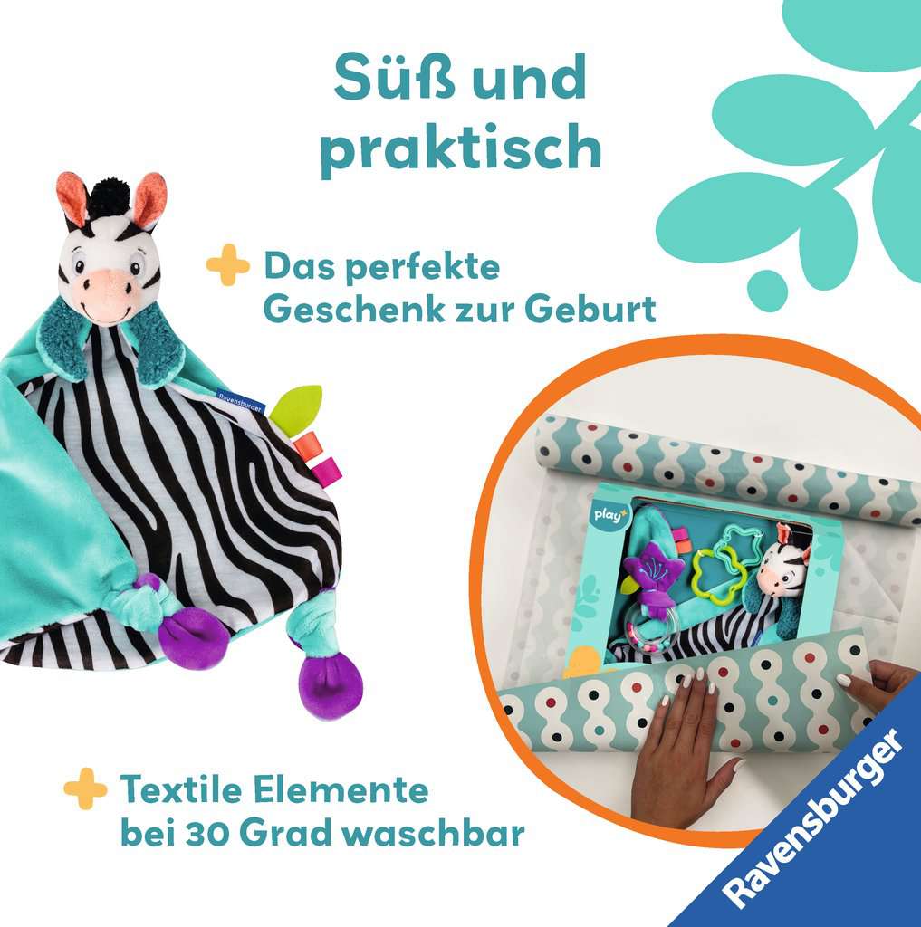 Babyspielwaren Ravensburger play+ ⎮ Fühlen, rasseln, spielen (Geschenk-Set: Zebra)