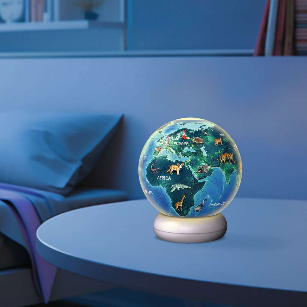 Puzzle Ravensburger Puzzle-Ball Nachtlicht Erde mit Tiermotiven ⎮ 3D Puzzle