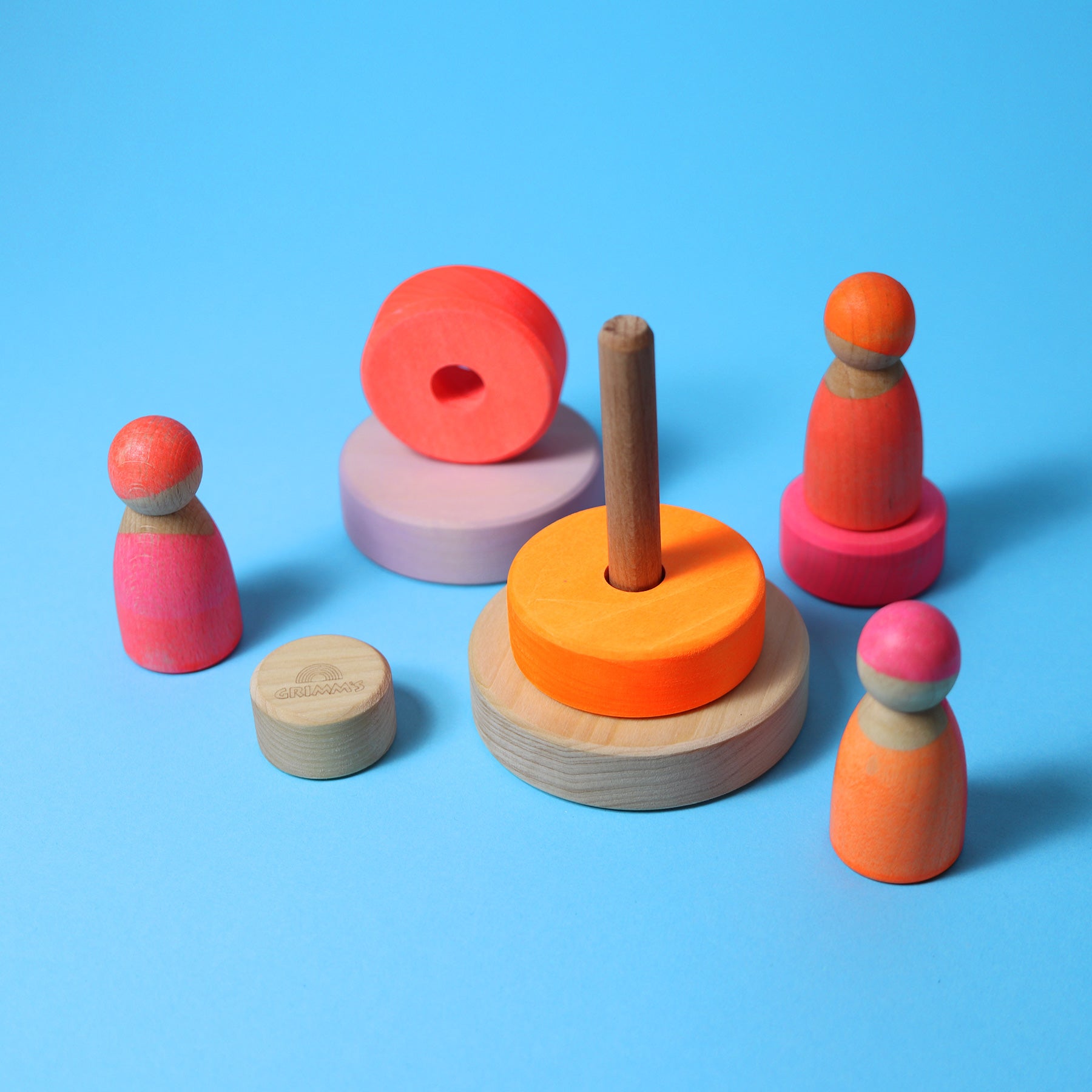 Stapelspiel GRIMM'S Spiel und Holz Design Kleiner Scheibenturm Neonpink
