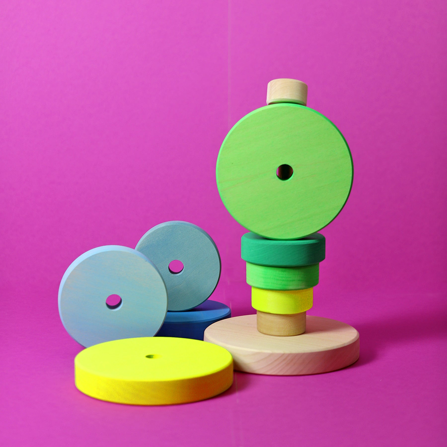 Stapelspiel GRIMM'S Spiel und Holz Design Scheibenturm Neongrün