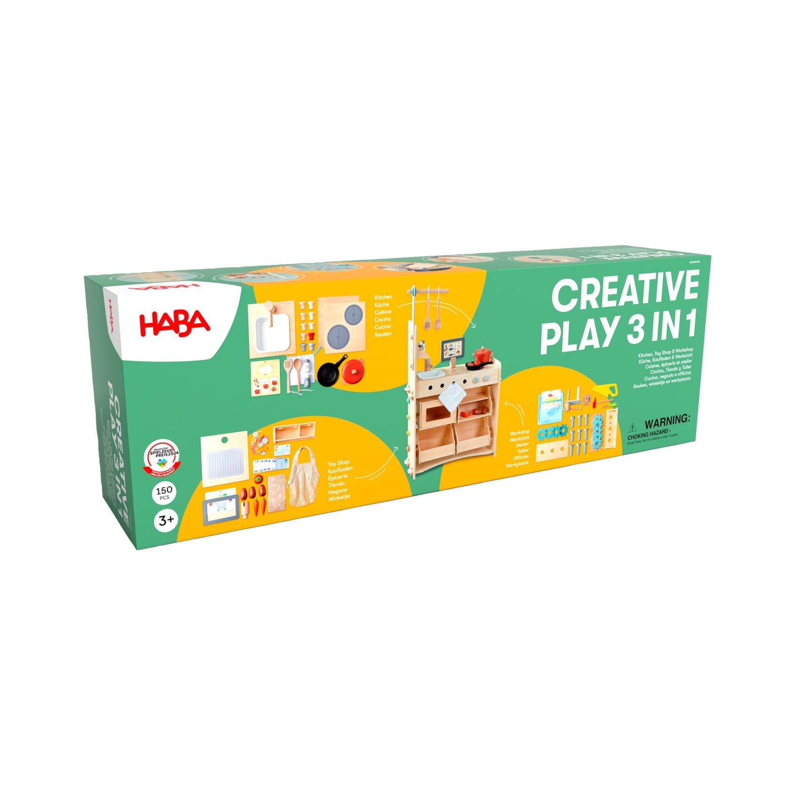 Puppen HABA Rollenspiel Studio 3 in 1 – Küche, Kaufladen & Werkstatt ⎮ Schaufensterobjekt, nur im Laden!