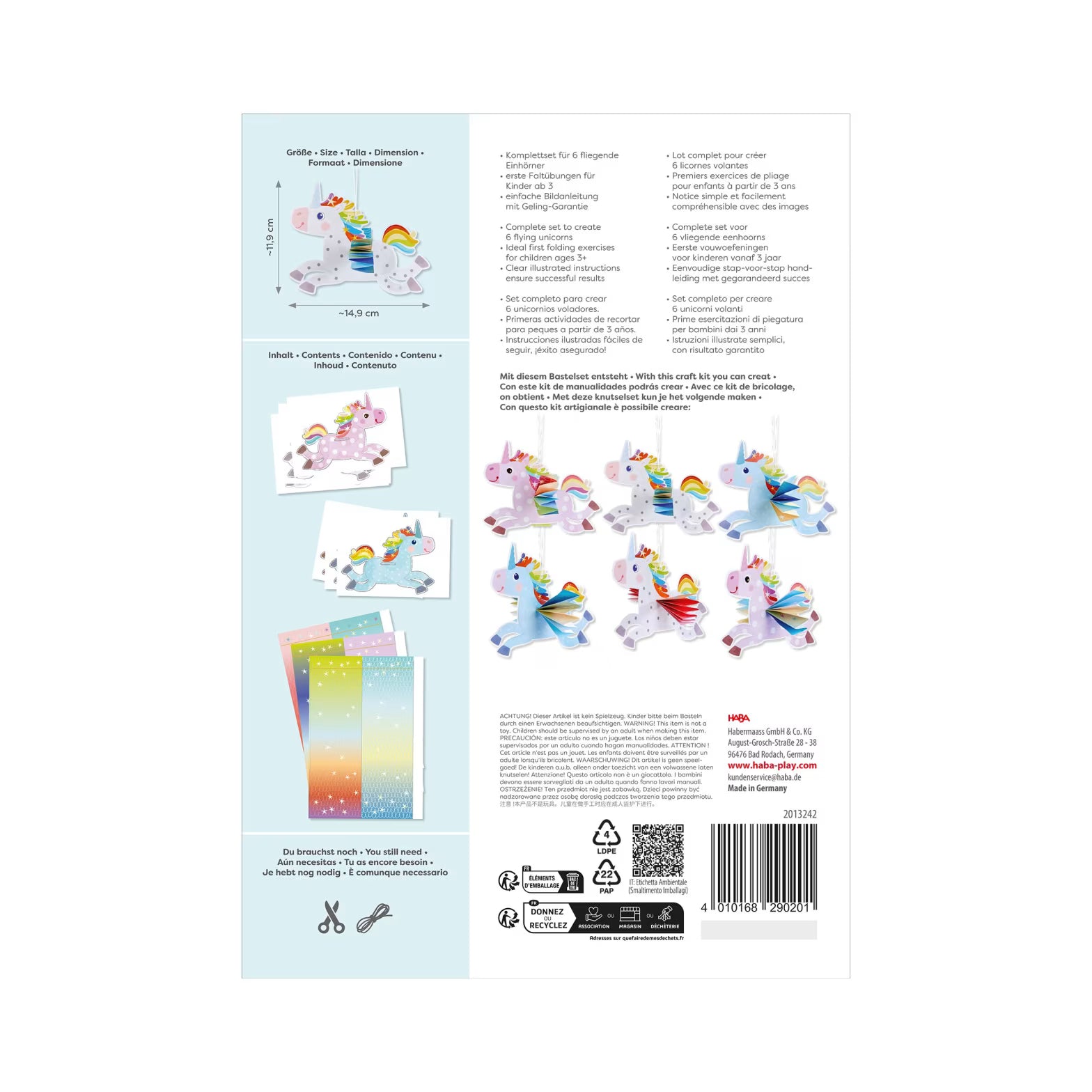 Basteln HABA Sachenmacher | Erstes Falten Regenbogen-Einhörner, Bastelset, 6 St.,