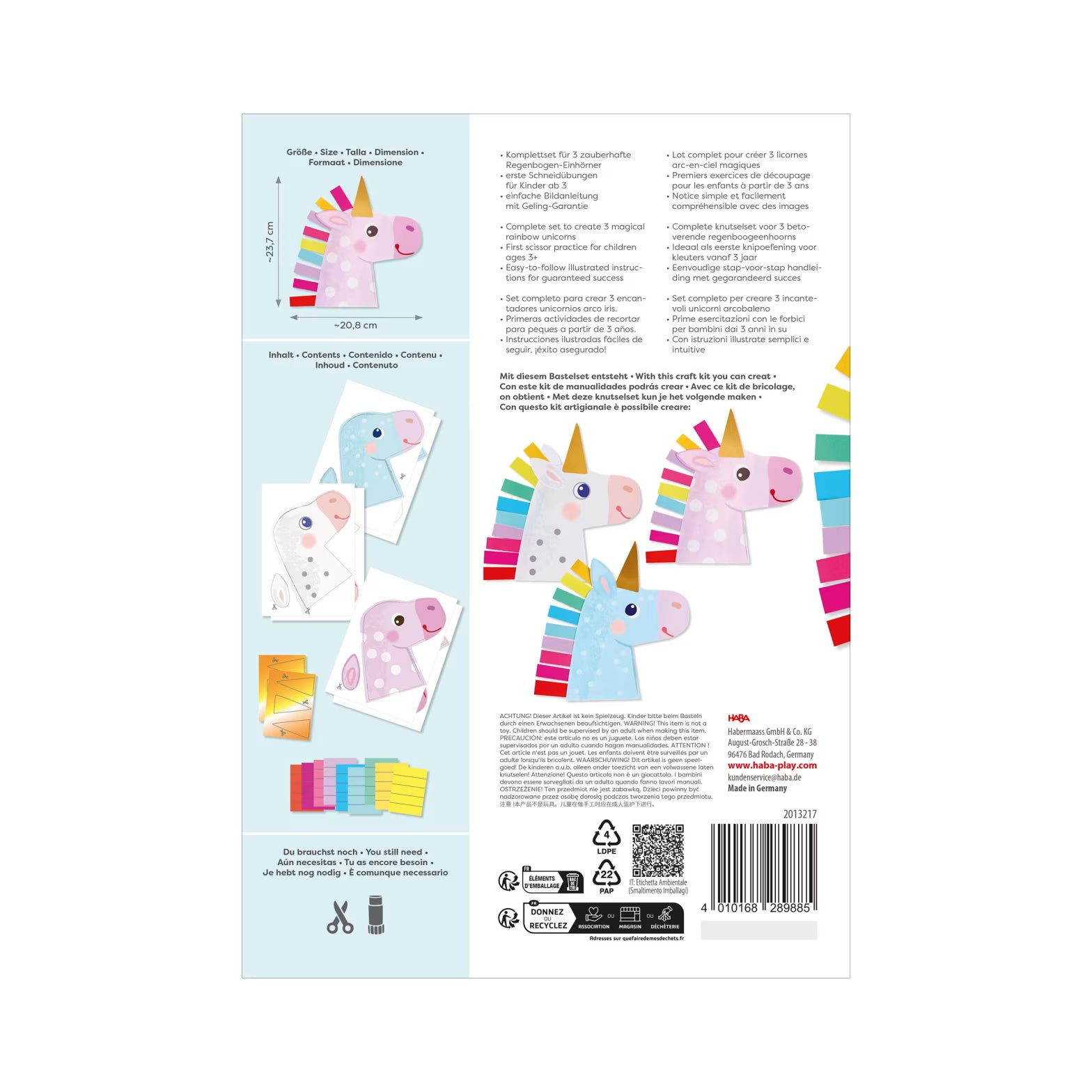 Basteln HABA Sachenmacher | Erstes Schneiden Regenbogen-Einhörner, Bastelset