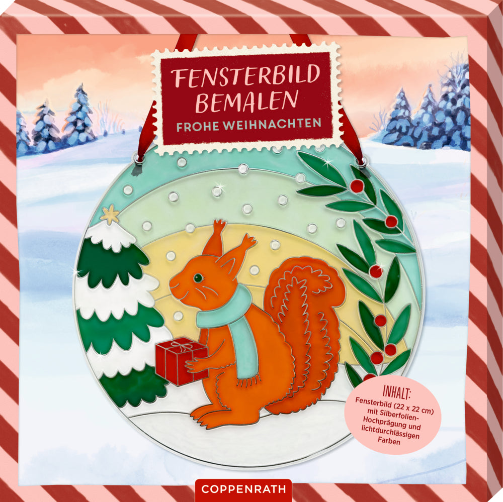 Fensterbild bemalen - Eichhörnchen (Weihnachten)