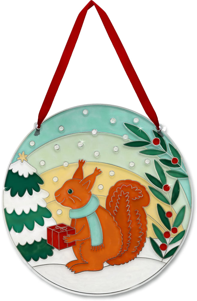 Fensterbild bemalen - Eichhörnchen (Weihnachten)