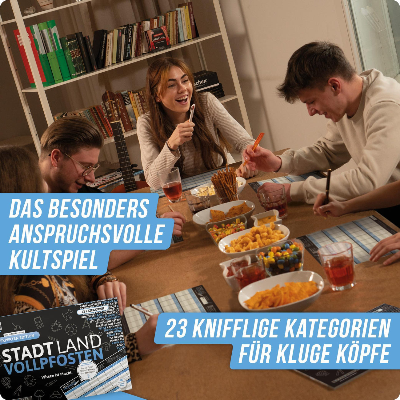 Wissensspiel Denkriesen Stadt Land Vollpfosten® Experten Edition – "Wissen ist Macht." | A4 Spielblock