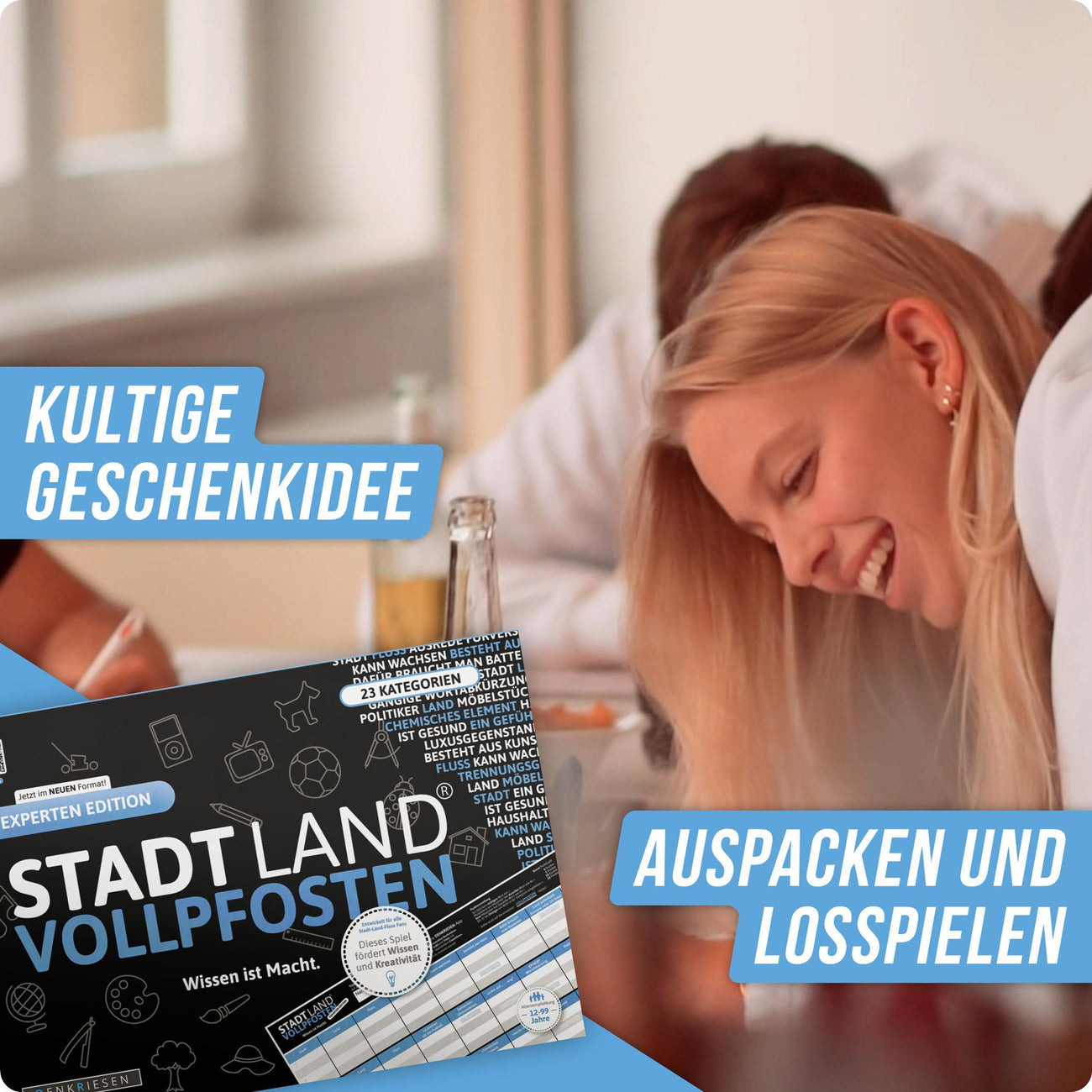 Wissensspiel Denkriesen Stadt Land Vollpfosten® Experten Edition – "Wissen ist Macht." | A4 Spielblock