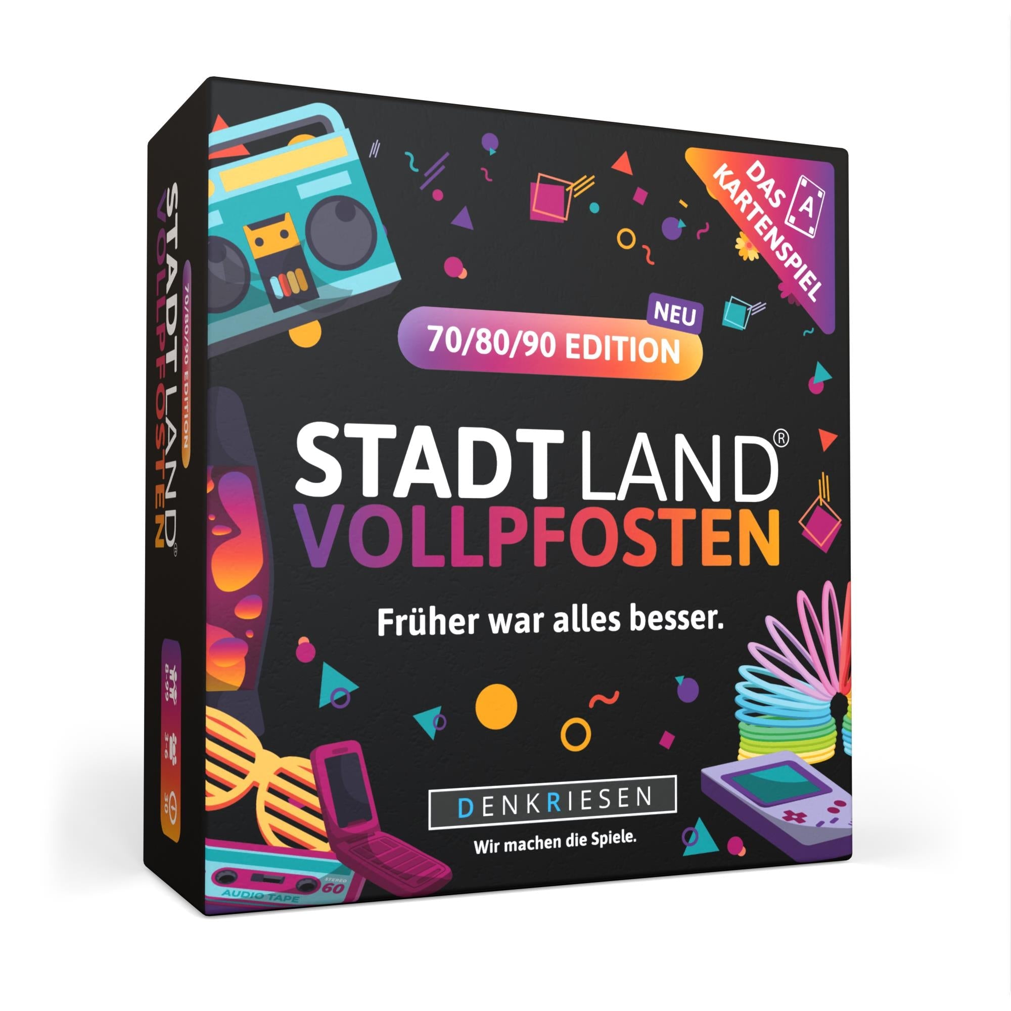 Wissensspiel Denkriesen Stadt Land Vollpfosten® 70/80/90 Edition – "Früher war alles besser." | Das Kartenspiel