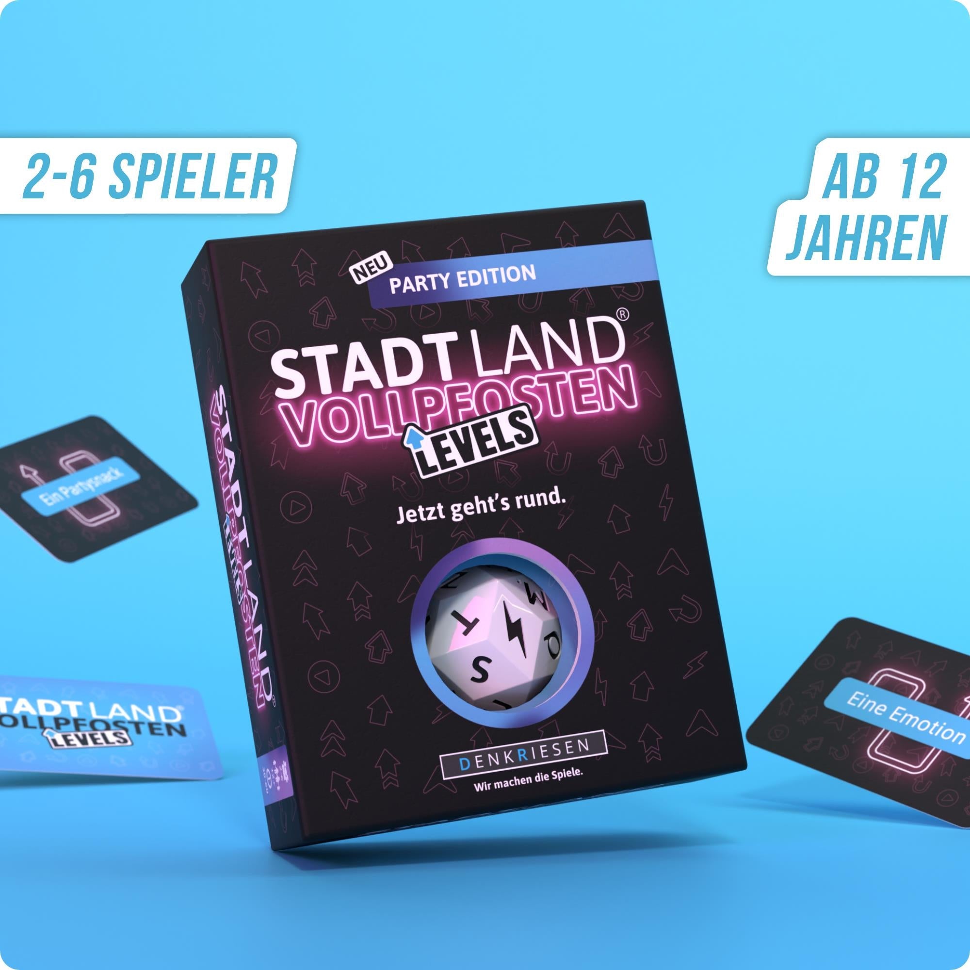 Wissensspiel Denkriesen Stadt Land Vollpfosten® Party Edition – "Jetzt geht's rund." | Levels
