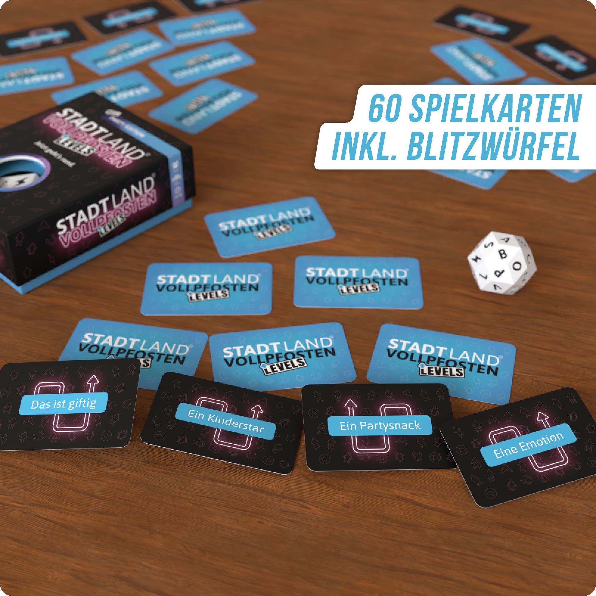 Wissensspiel Denkriesen Stadt Land Vollpfosten® Party Edition – "Jetzt geht's rund." | Levels