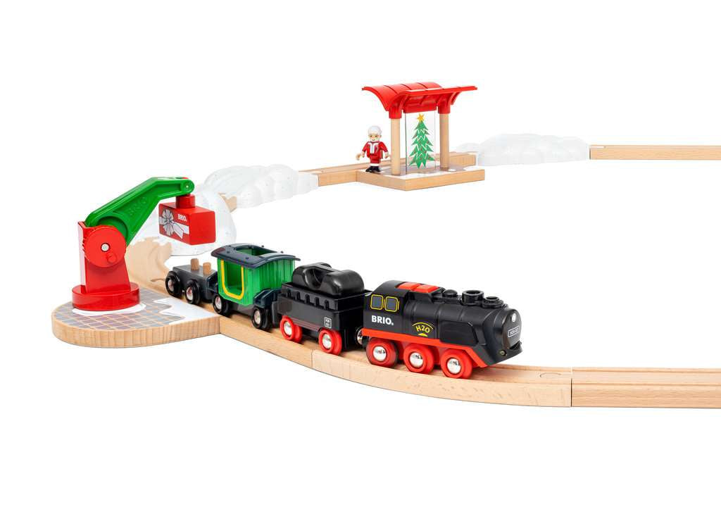 Holzeisenbahn Brio Batterie-Dampflok Weihnachts-Set