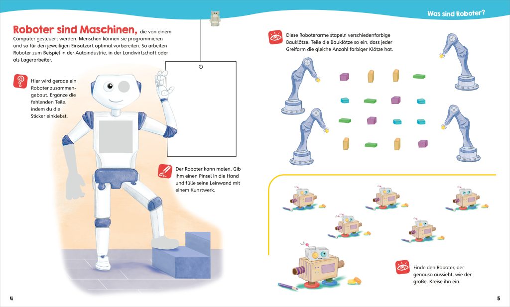 Malen Tessloff WAS IST WAS Junior // Mitmach-Heft // Roboter