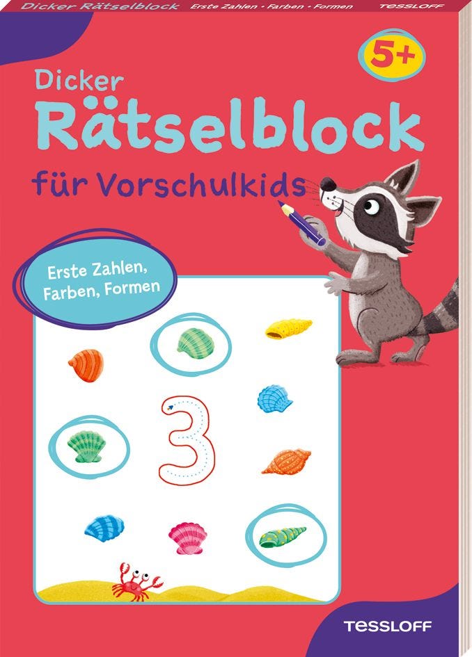 Rätselbuch Tessloff Dicker Rätselblock für Vorschulkids. Erste Zahlen, Farben, Formen