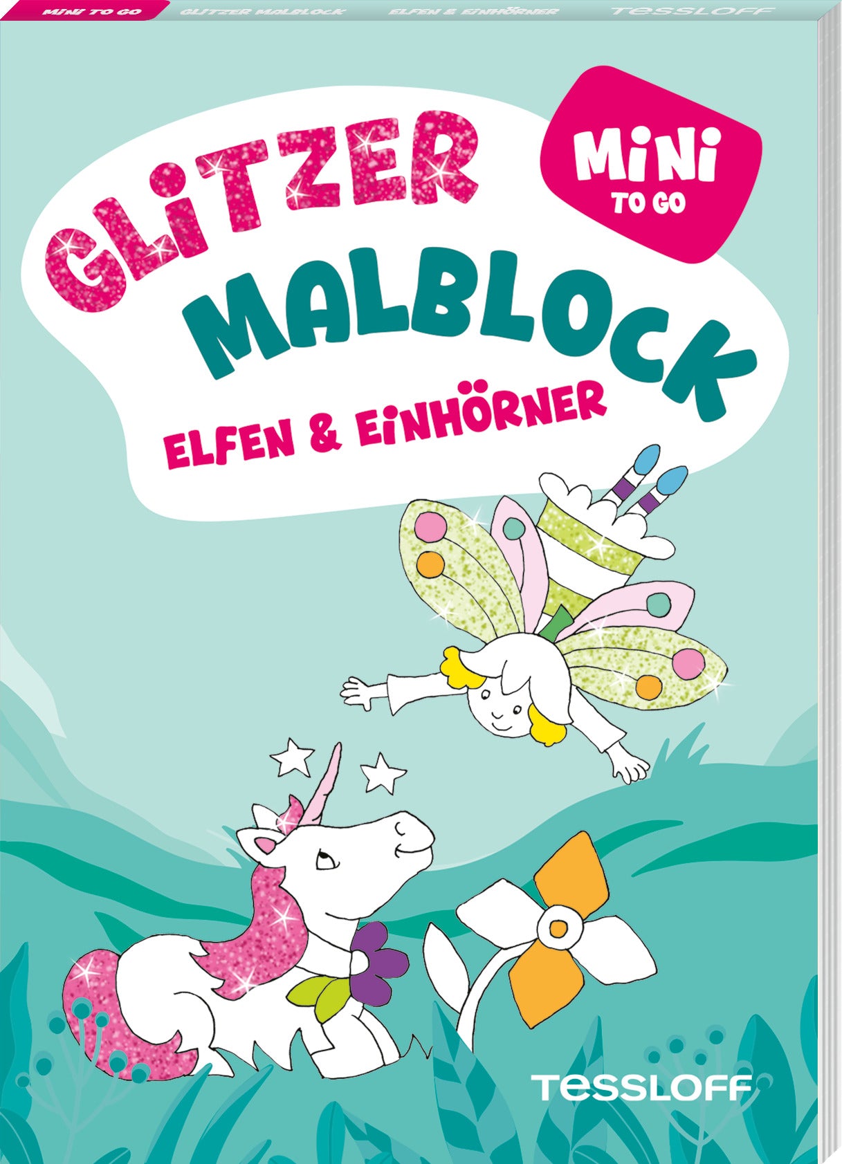 Mini Glitzer Malblock to go. Elfen & Einhörner