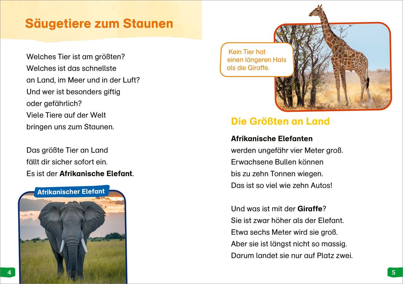 Sachbuch Tessloff WAS IST WAS Erstes Lesen easy! Band 19. Tierische Rekorde