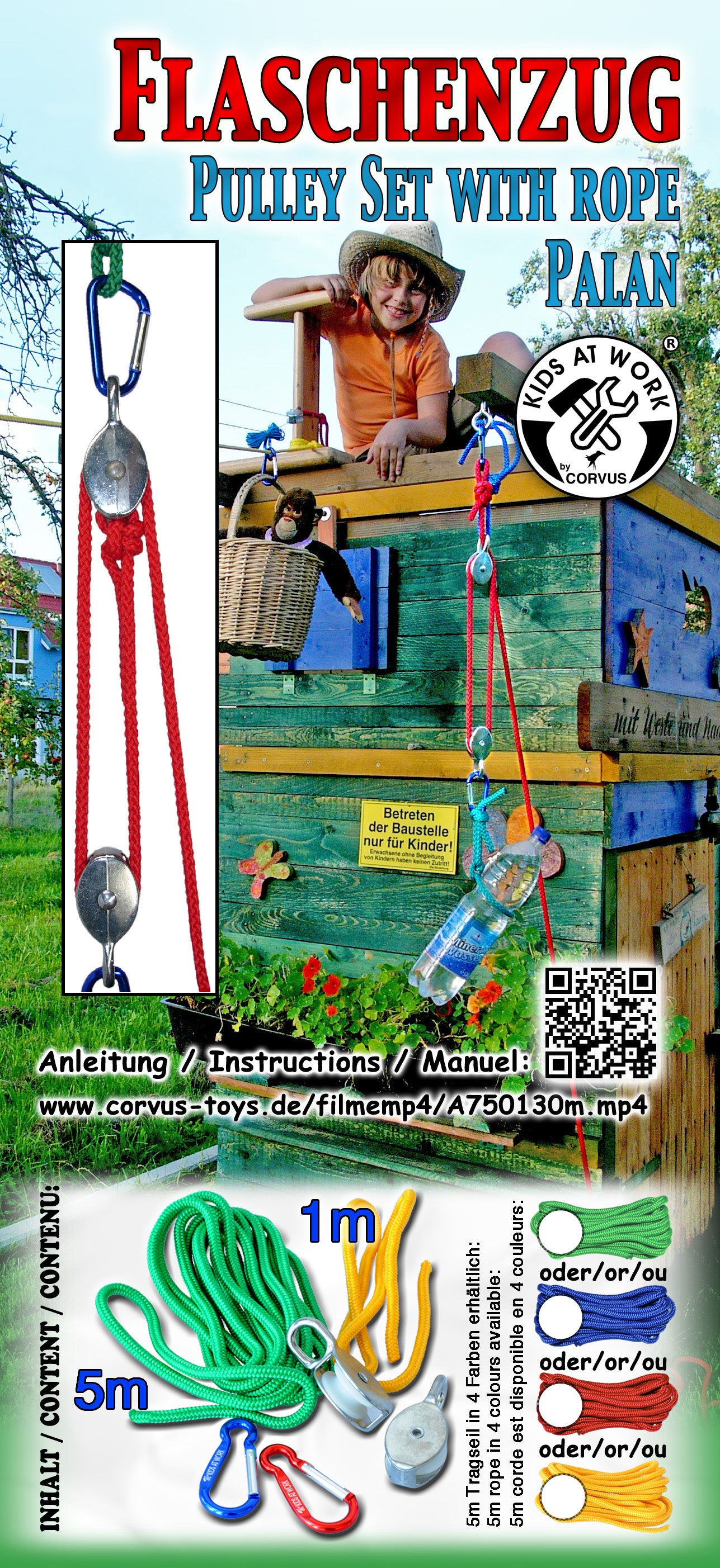 Abenteuer Corvus Flaschenzug mit Seil 5m