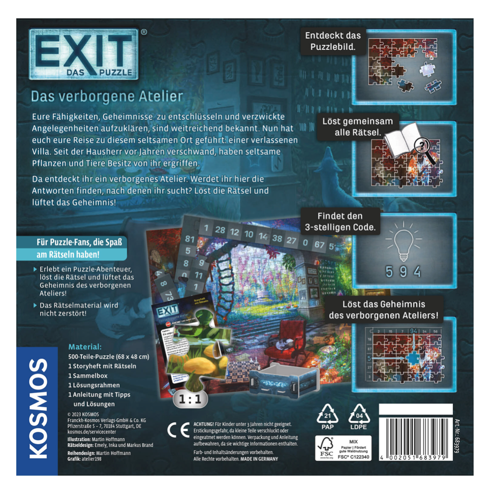 Rätselspiel KOSMOS EXIT - Das Puzzle: Das verborgene Atelier