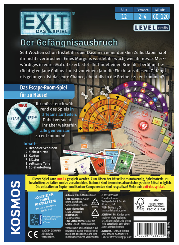 Rätselspiel KOSMOS EXIT® Das Spiel - Der Gefägnisausbruch