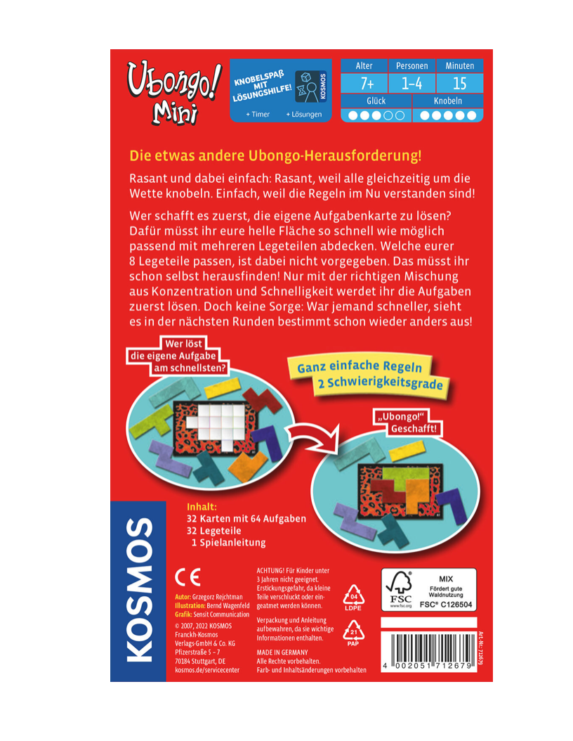Gesellschaftsspiel KOSMOS Ubongo Mini (Mitbringspiel)