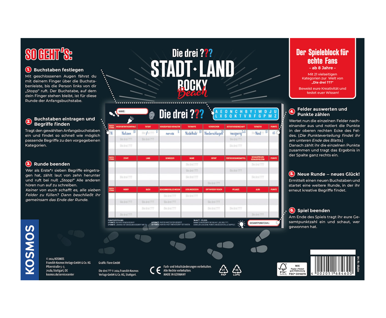 Gesellschaftsspiel KOSMOS Die drei ??? - Stadt - Land - Rocky Beach