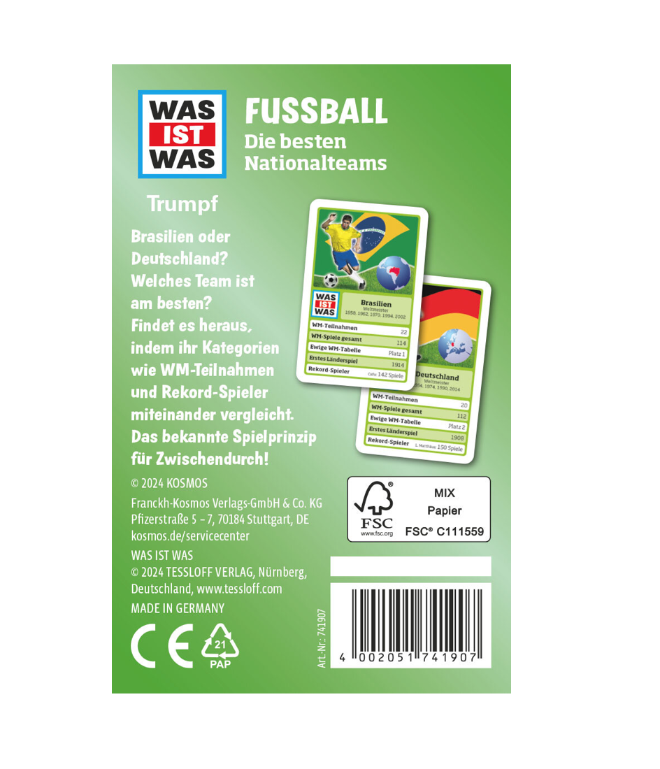 Kartenspiel KOSMOS WAS IST WAS Trumpf Fußball Nationalteams