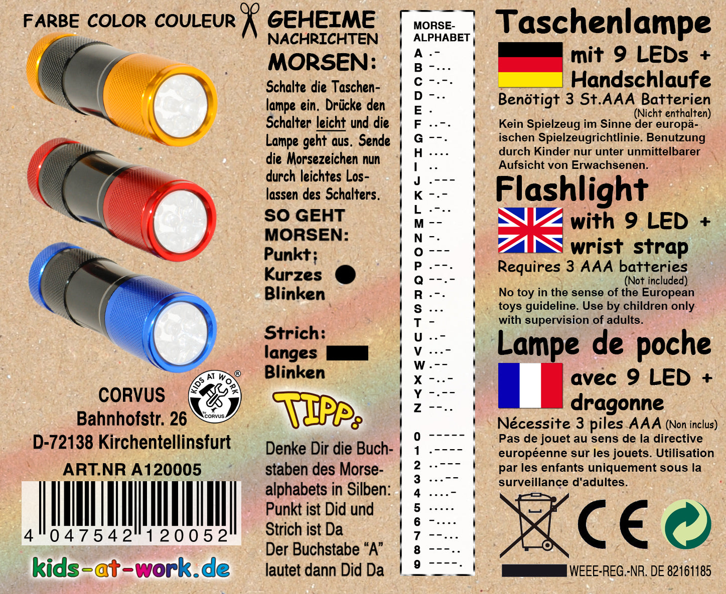 Abenteuer Corvus Taschenlampe LED Schwarz / Bunt