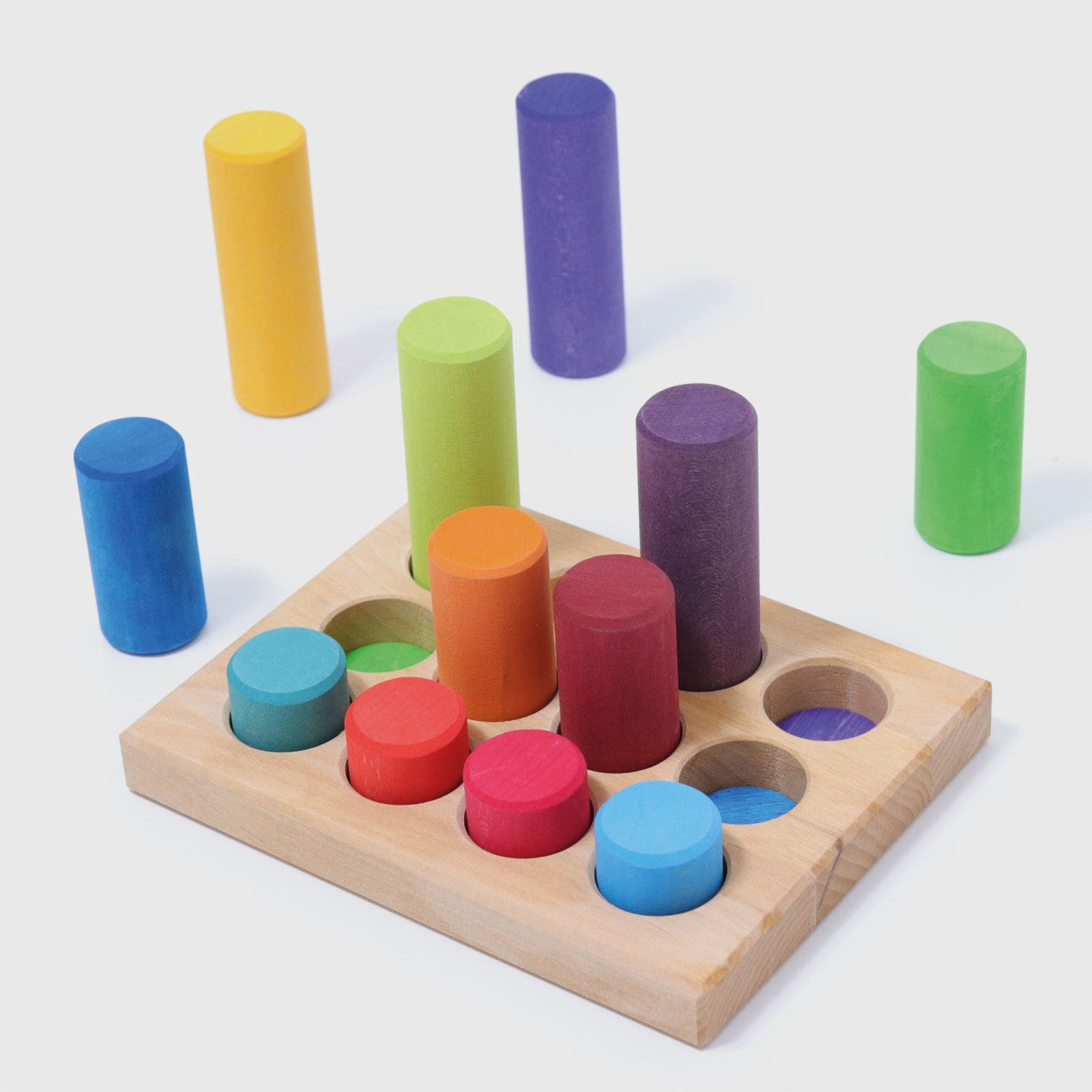 Bausteine GRIMM'S Spiel und Holz Design Steckspiel Kleine Walzen Regenbogen