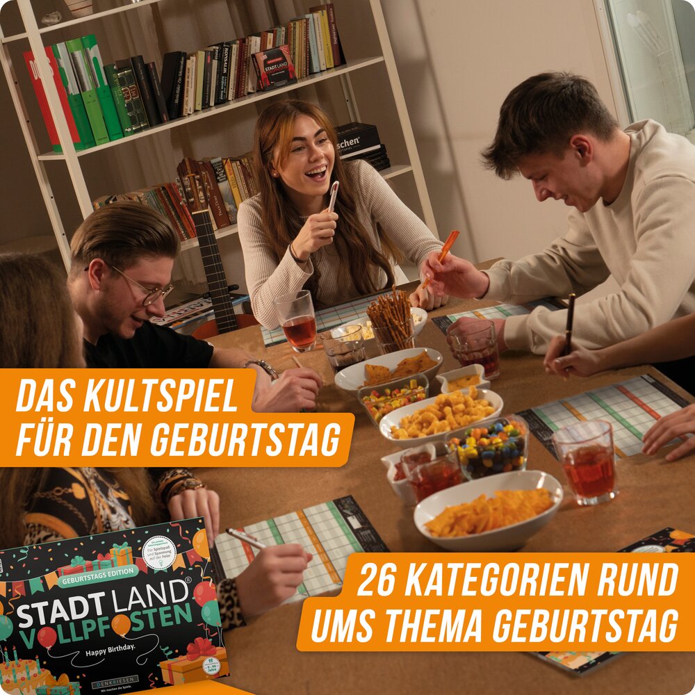 Wissensspiel Denkriesen STADT LAND VOLLPFOSTEN® - Geburtstags Edition "Happy Birthday"