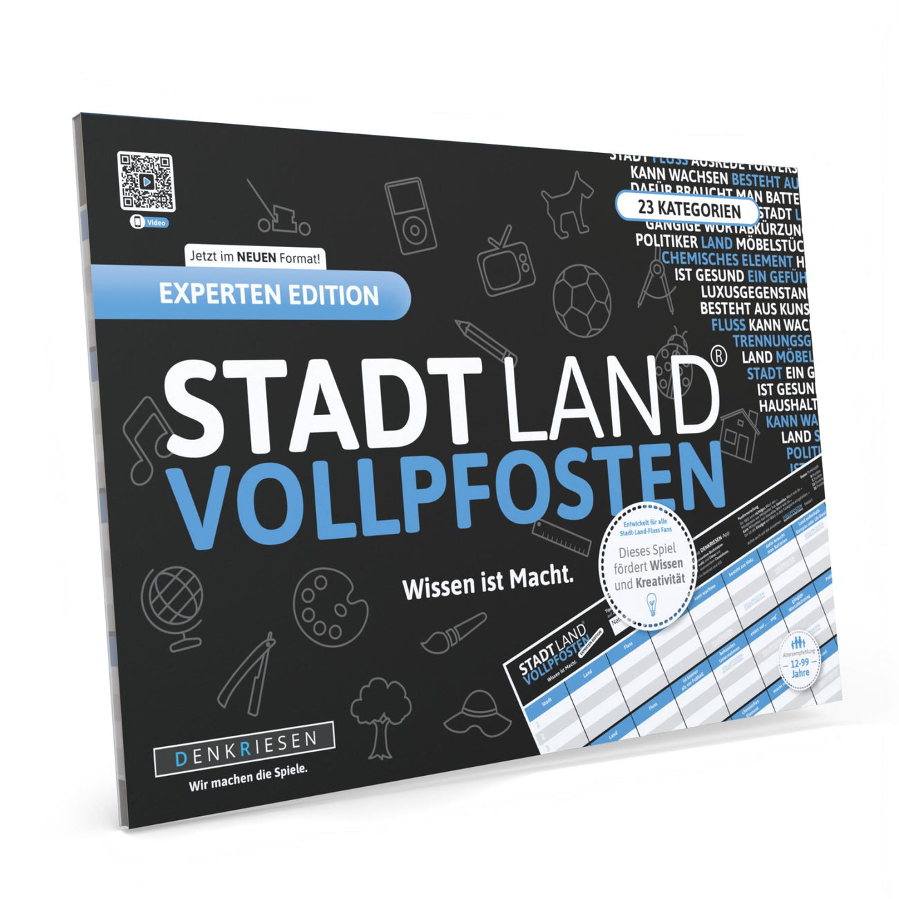 Wissensspiel Denkriesen Stadt Land Vollpfosten® Experten Edition – "Wissen ist Macht." | A4 Spielblock