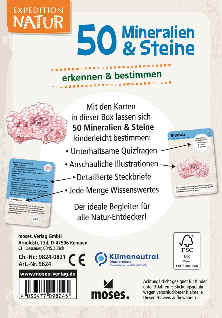 Moses 50 Karten / Pocket Quiz Moses Verlag Expedition Natur 50 Mineralien und Steine