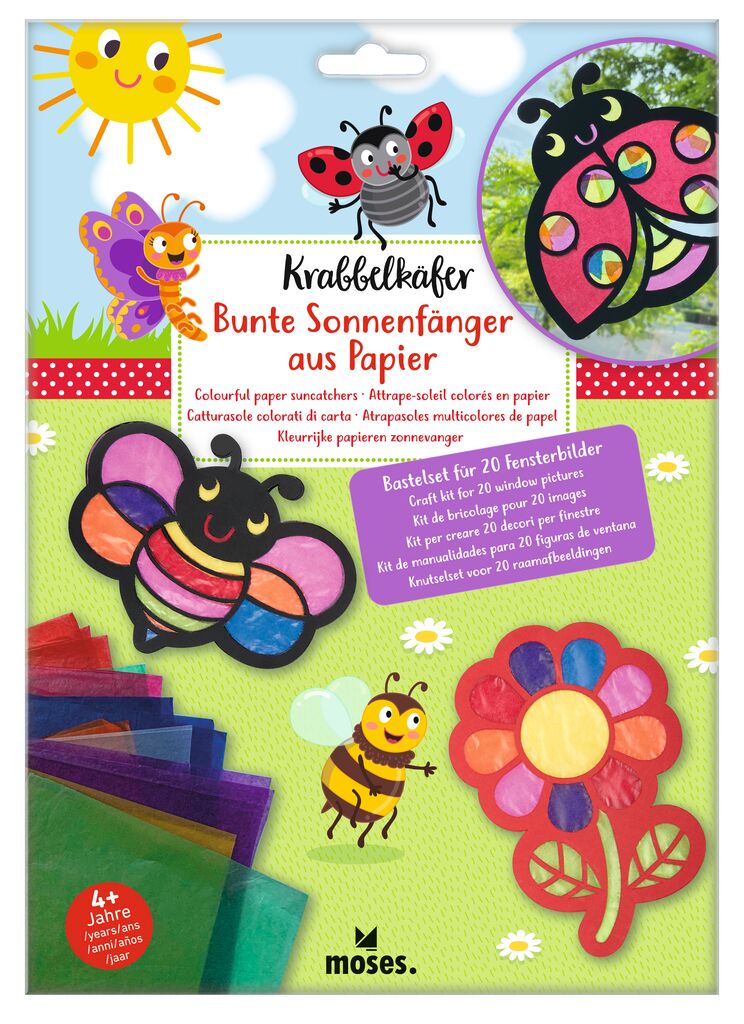 Basteln Moses Verlag Krabbelkäfer Bunte Sonnenfänger aus Papier - Bastelset für 20 Fensterbilder