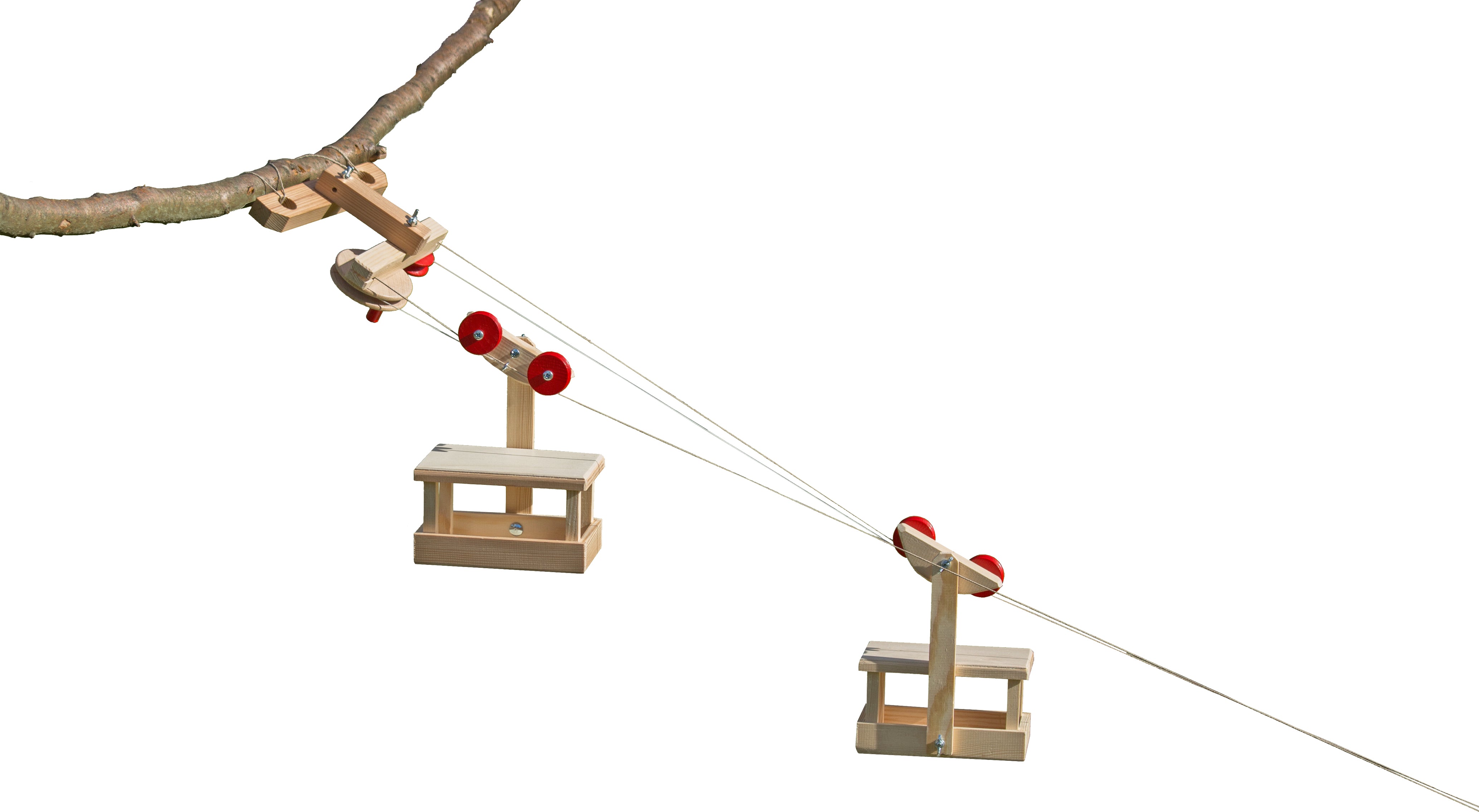 Holzbausatz Kraul Große Pendel-Seilbahn: 2 Wagen mit Bergstation