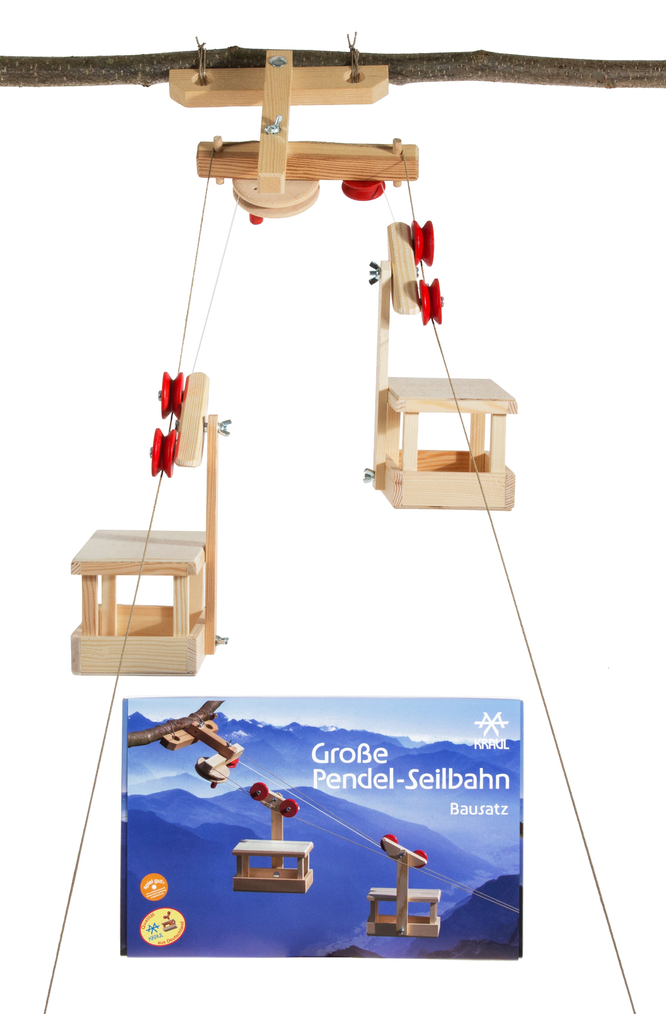 Holzbausatz Kraul Große Pendel-Seilbahn: 2 Wagen mit Bergstation