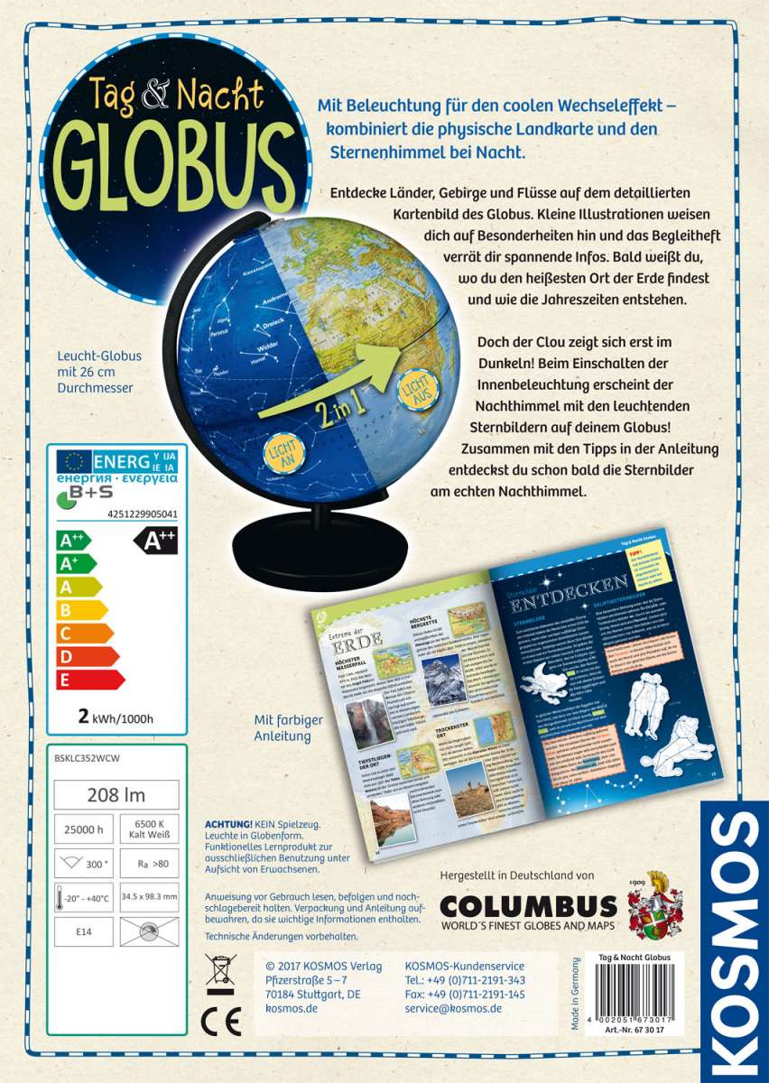 Erdkunde KOSMOS Tag & Nacht Globus