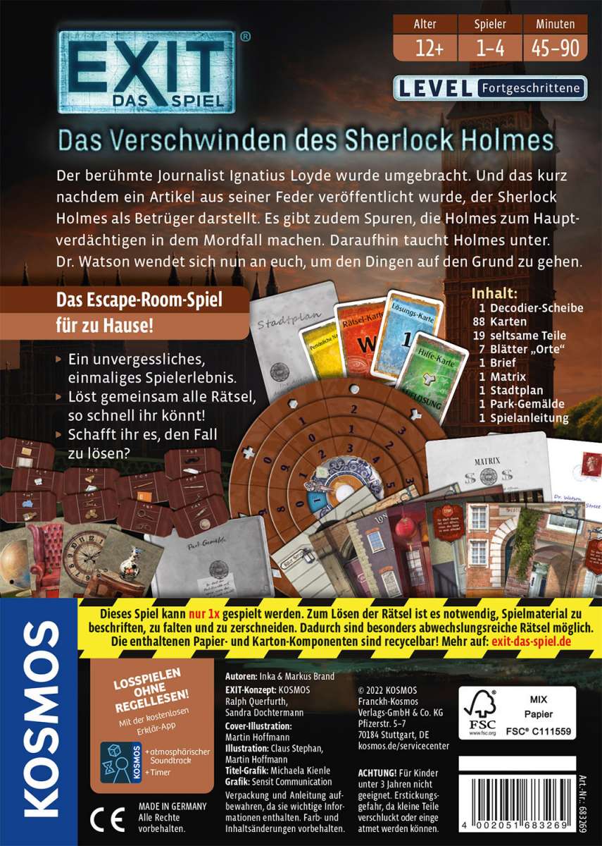 Rätselspiel KOSMOS EXIT® - Das Spiel: Das Verschwinden des Sherlock Holmes