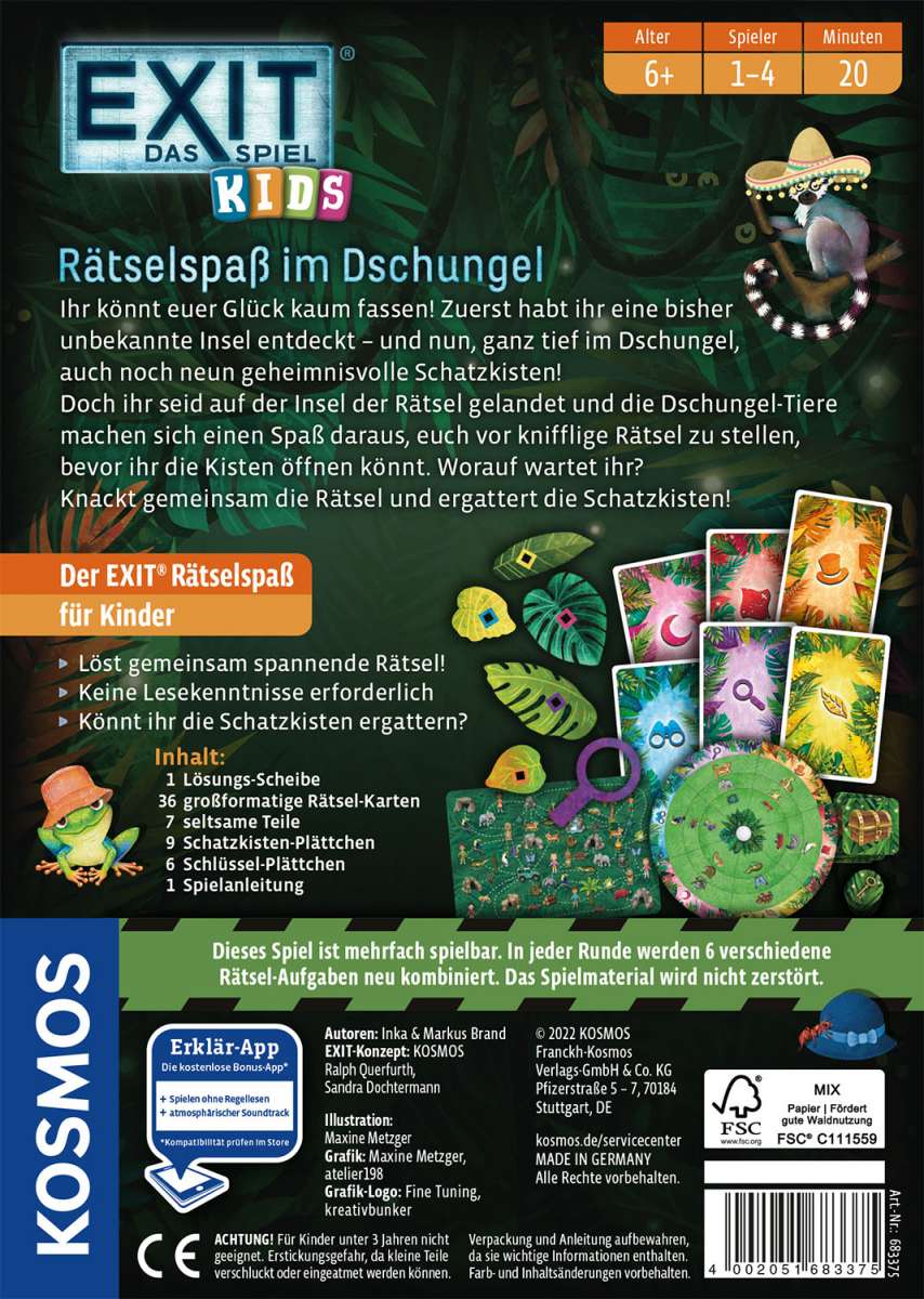 Rätselspiel KOSMOS EXIT® - Das Spiel - Kids: Rätselspaß im Dschungel
