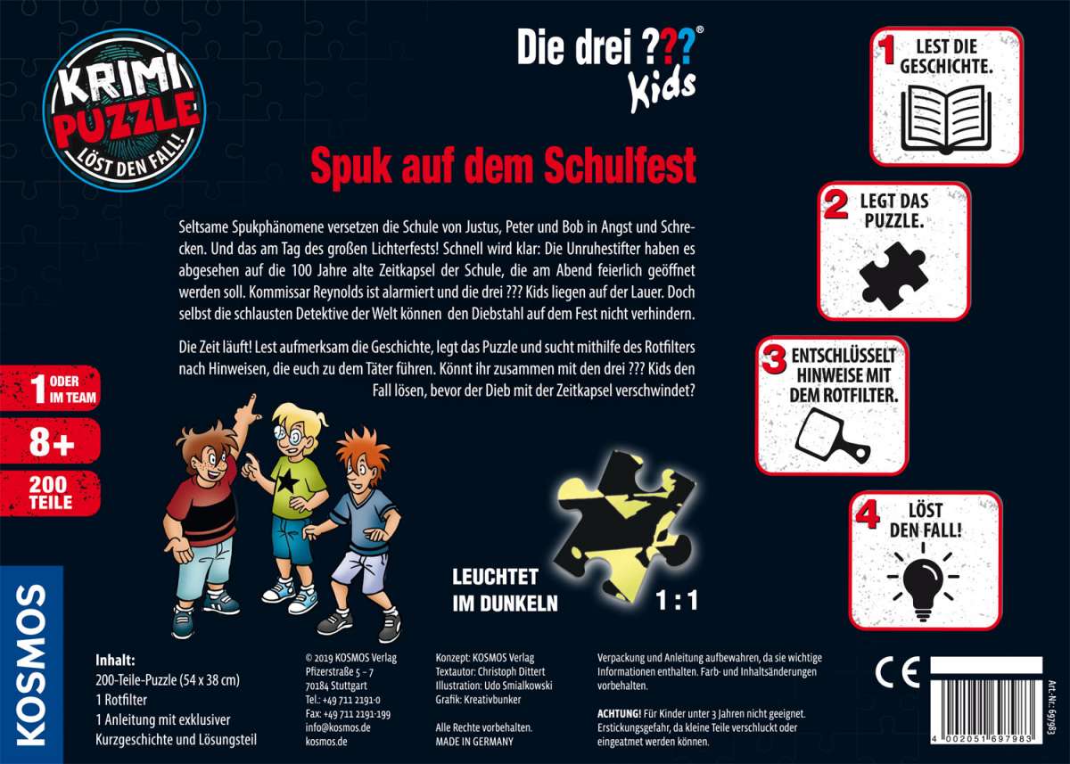 Puzzle KOSMOS Krimipuzzle ??? Kids - Spuk auf dem Schulfest (200 Teile)