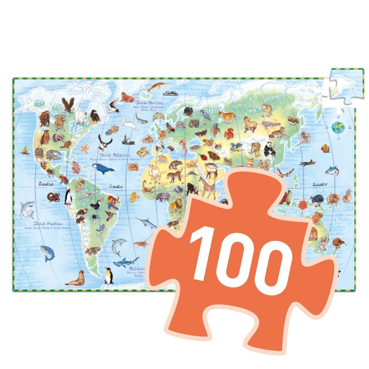 Puzzle DJECO Entdeckerpuzzle Planet mit Tieren - 100 Teile