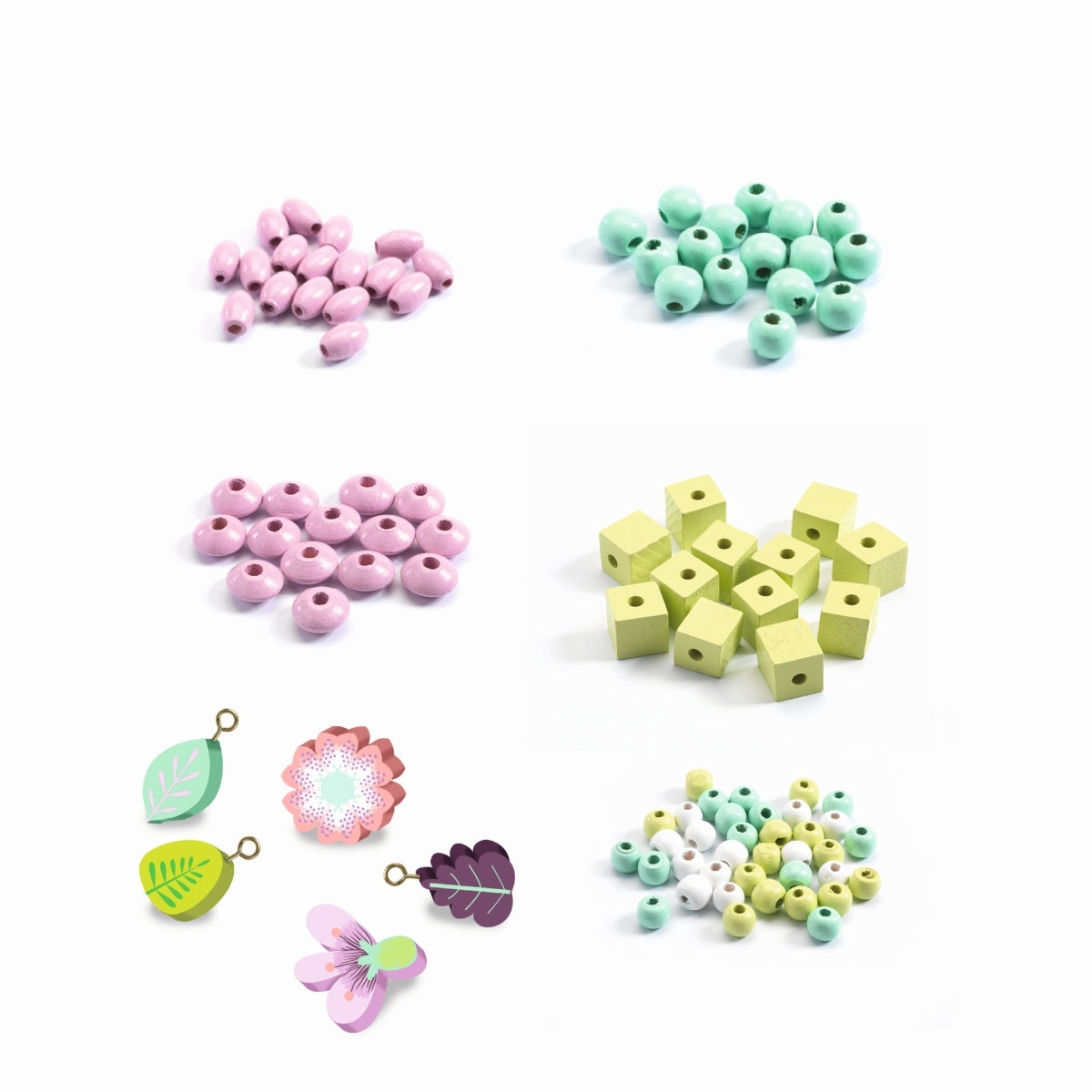 Basteln DJECO Schmuck basteln: Holzperlen- Blätter und Blumen
