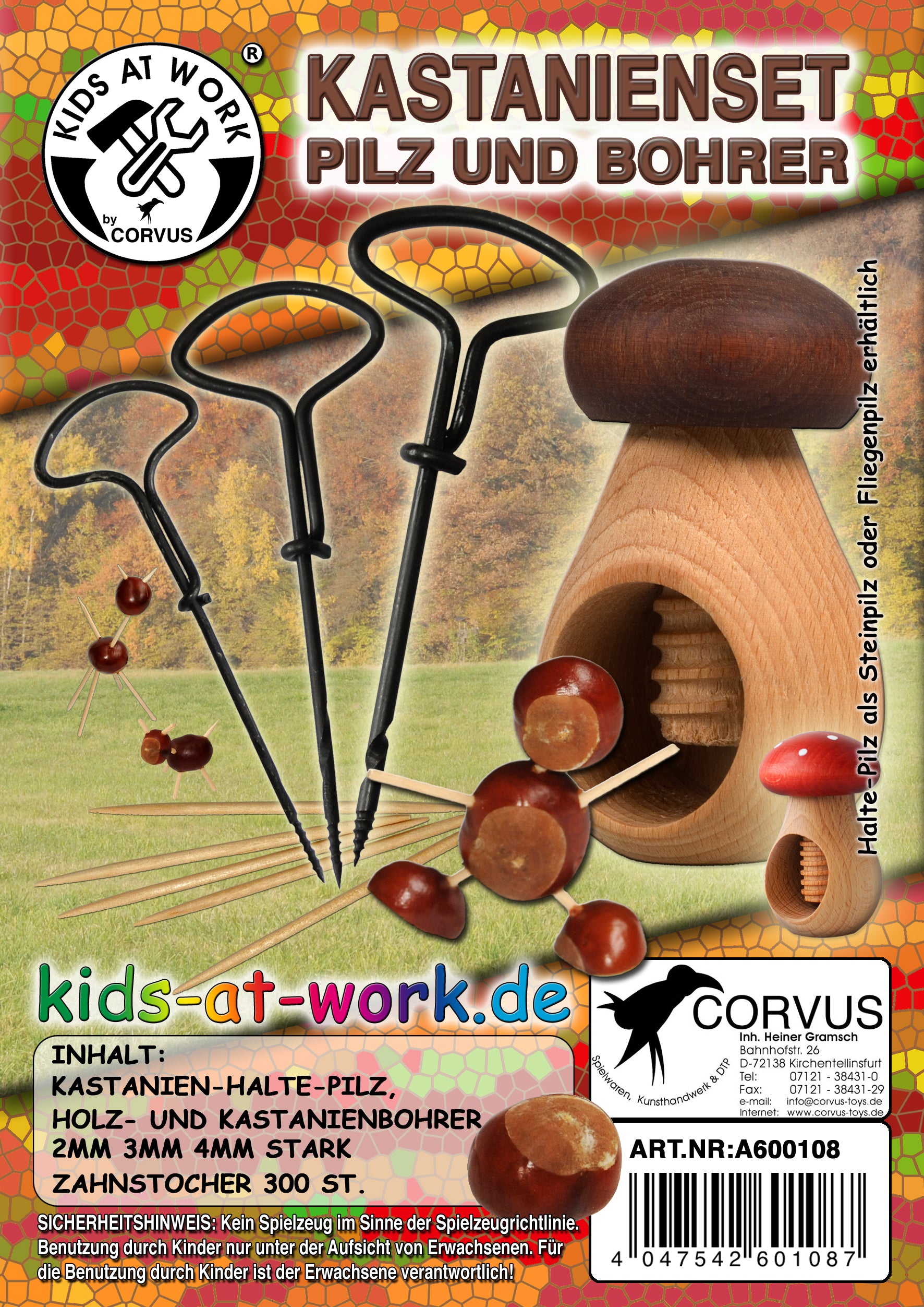 Basteln Corvus Kastanienset Pilz und Bohrer
