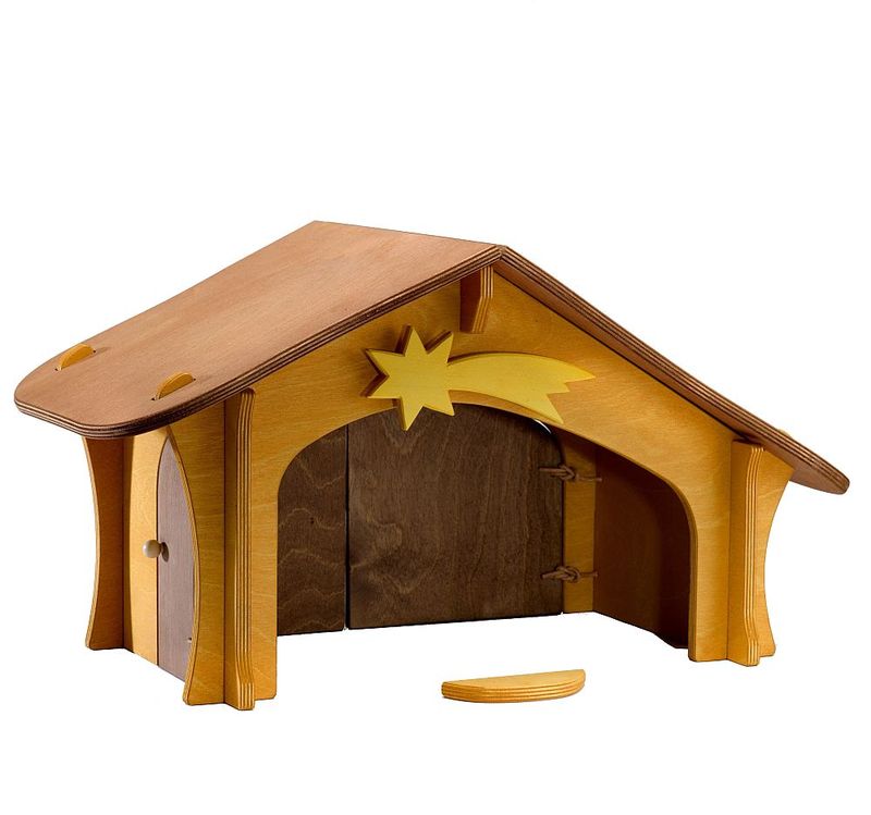 Holztiere & Figuren Ostheimer Holzspielzeug Krippenstall mit Stern + Vogelbrett