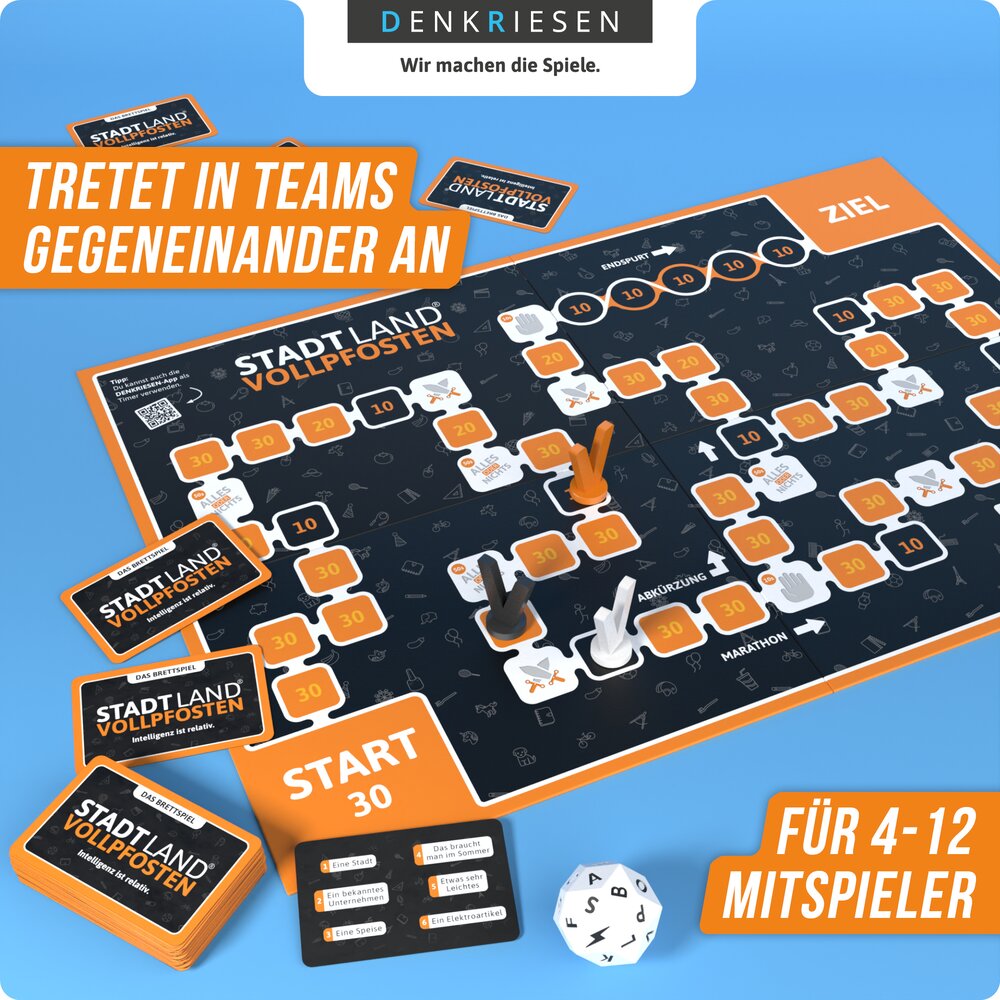 Wissensspiel Denkriesen STADT LAND VOLLPFOSTEN® - Brettspiel - "Intelligenz ist relativ."