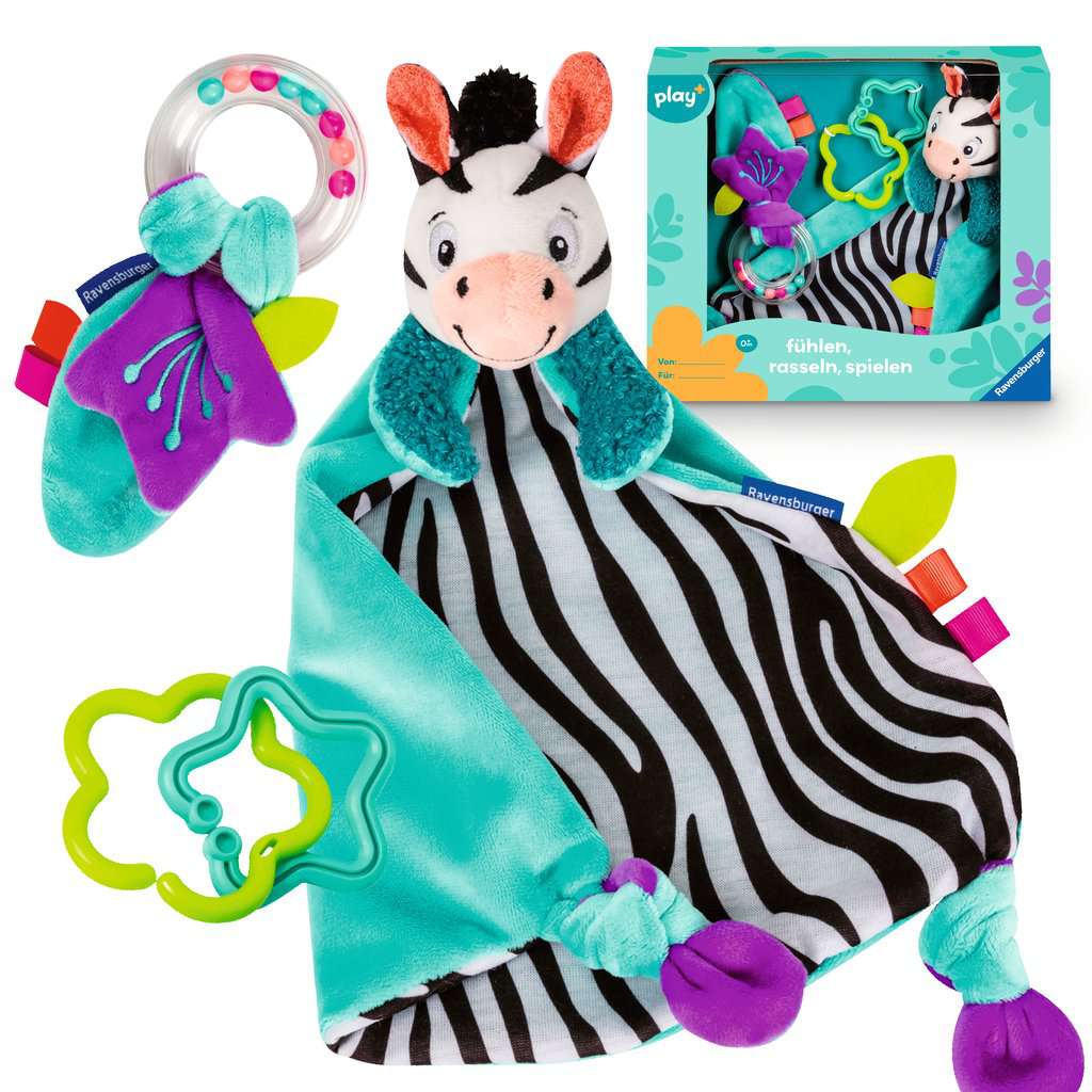 Babyspielwaren Ravensburger play+ ⎮ Fühlen, rasseln, spielen (Geschenk-Set: Zebra)