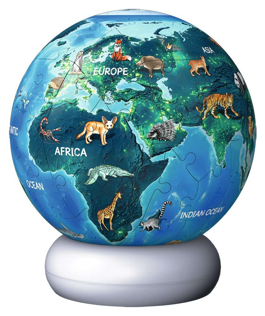 Puzzle Ravensburger Puzzle-Ball Nachtlicht Erde mit Tiermotiven ⎮ 3D Puzzle