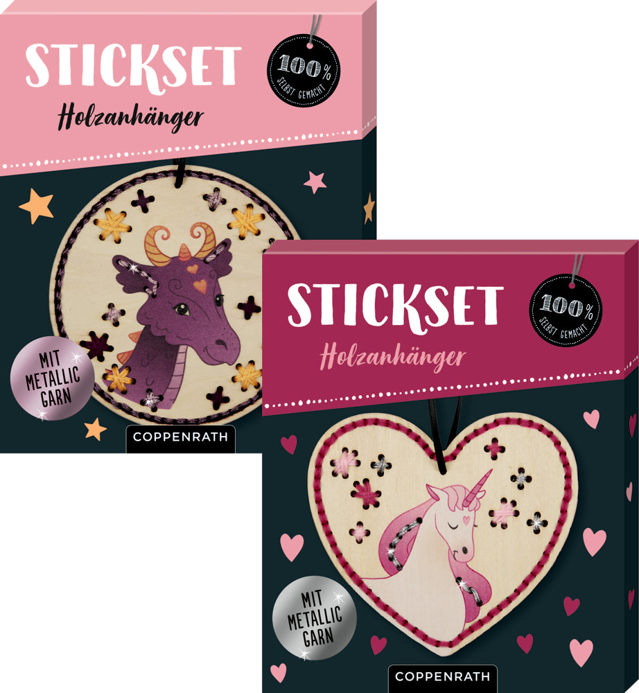 Basteln Coppenrath Verlag Sticken auf Holzanhänger (Drache oder Einhorn) - 100% selbst gemacht