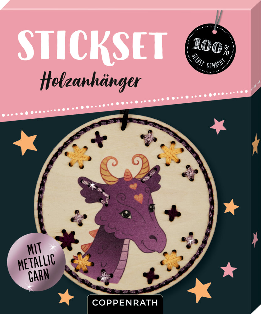 Basteln Coppenrath Verlag Sticken auf Holzanhänger (Drache oder Einhorn) - 100% selbst gemacht Drache
