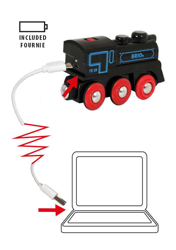 Holzeisenbahn Brio BRIO Schwarze Akku-Lok mit Mini-USB